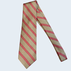 Brooks Brothers Makers Silk Tie Tan Pink Stripe Made USA Fabric England